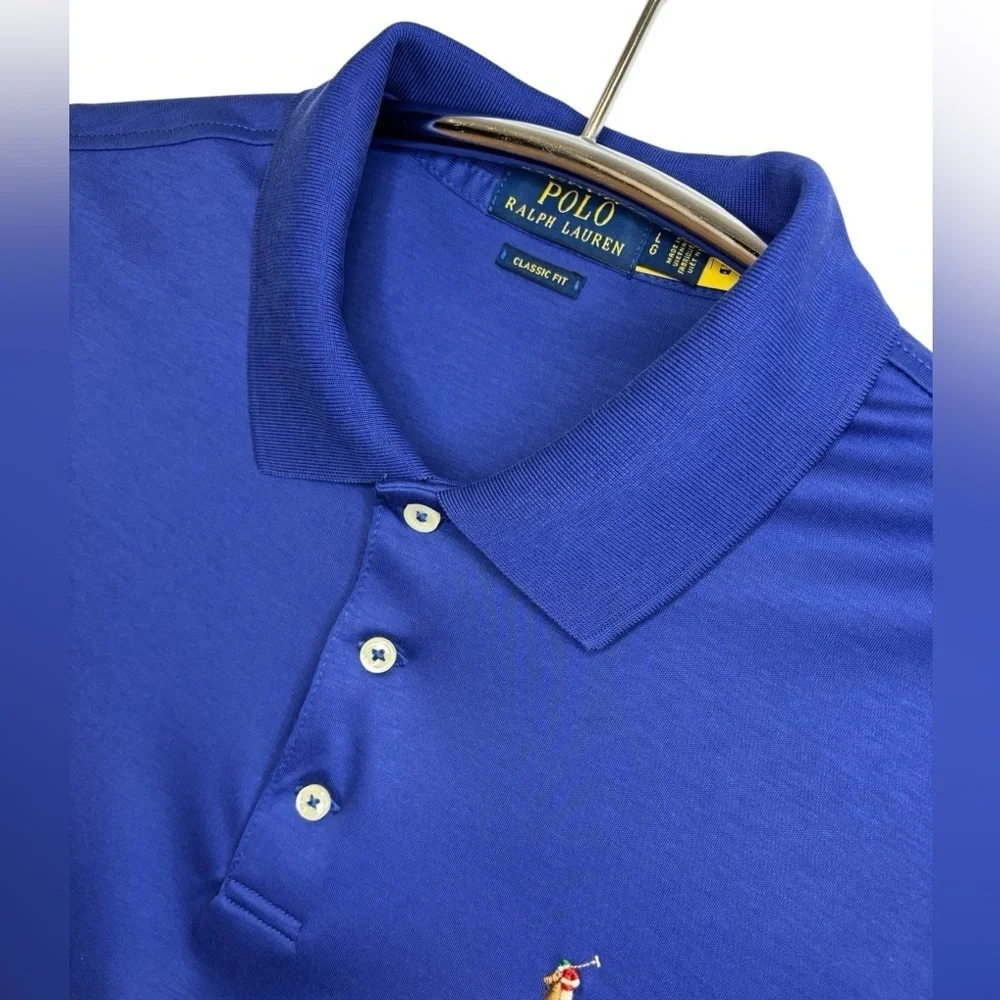 Polo Ralph Lauren 100% Cotton Blue Polo Classic Fit Pima Design, Mens Size Large
